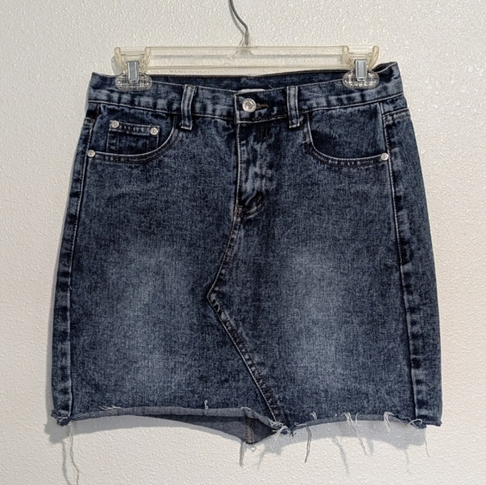 Ververt Acid Wash High Rise Rolled Hem Mini Jean Skirt Size Medium